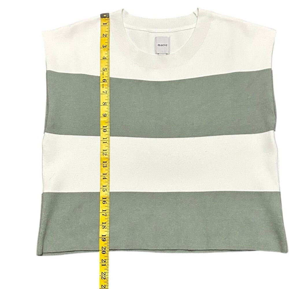 Maeve Anthropologie Sweater Vest Women's Size Med Green Ivory Striped Knit Top - Picture 9 of 9